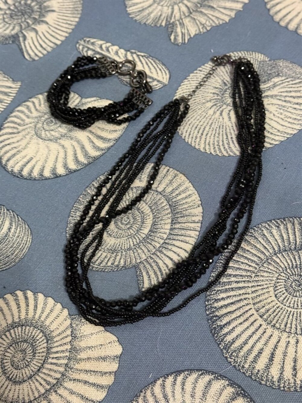 Vintage Premier Designs Black Beaded Necklace and Bracelet Multi Strand Set
